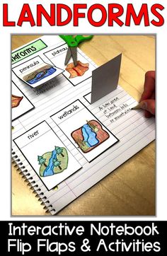 the interactive notebook flip flops and activities to help students learn how to use landforms