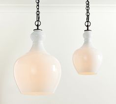 two light fixtures hanging from a ceiling in a room