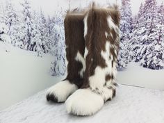 Real goat fur knee winter boots! Сozy, soft and warm fur boots that will make you beautiful this winter. Perfect for after ski party. Warm as lined by natural sheepskin. Withstand up to 40 degrees below zero Celsius. 39 cm/15.35 inch tall  COLORS: We can sew high fur boots from goatling fur in different colors. Just contact. ------------------------------------------------------------------------------------------------------ SIZES (EU): Sizes: 36,37,38,39,40,41 EU are available ---------------- White Sheepskin Boots For Winter, White Sheepskin Winter Boots, Winter White Sheepskin Boots, Winter Fur Boots, After Ski, Ski Party, Below Zero, Fashion Calendar, Makes You Beautiful