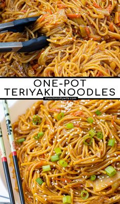 one pot teriyaki noodles with chopsticks on the side