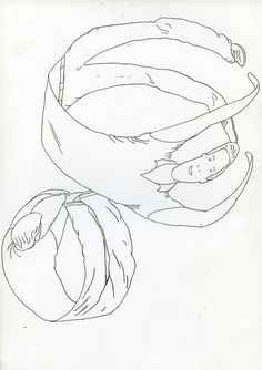 a drawing of a woman's head with her hands wrapped around the neck and an apple in front