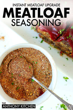 seasoning in a blow with a spoon. meatloaf off the side on a platter. Homemade Meatloaf Seasoning, Meatloaf Seasoning, Homemade Meatloaf, Ground Beef Recipes Easy, Ground Beef Recipes For Dinner, Meatloaf Recipe, Beef Recipes For Dinner, Meatloaf Recipes