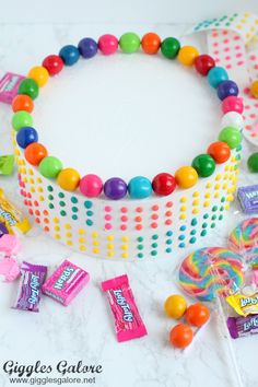 an assortment of candy and candies on a table