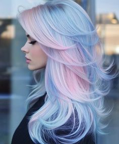 #hair #hairstyle #haircut #hairstylist #haircolor #hairfashion #haircare #hairideas #hairinspo #hairporn Three Colored Hair, Fashion Color Hair Ideas, Pastel Teal Hair, Pastel Pink And Purple Hair, Pastel Mermaid Hair, Purple Pastel Hair, Pastel Blue Hair Color, Pastel Hair Dye, Ombre Pink Hair