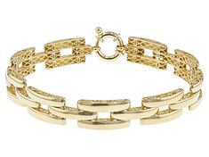 Splendido Oro™ 14k Yellow Gold 9mm Panther Link Bracelet with a spring ring clasp. Formal Yellow Gold Chain Bracelet With Spring Ring Clasp, Formal 14k Gold Chain Bracelet With Spring Ring Clasp, Timeless Formal Bracelets With Spring Ring Clasp, Timeless Formal Bracelet With Spring Ring Clasp, Timeless Bracelet With Spring Ring Clasp For Formal Events, Formal Yellow Gold Bracelets With Clasp, Classic Yellow Gold Jewelry With Box Clasp, Formal Yellow Gold Bracelet With Lobster Clasp, Formal Yellow Gold Bracelet With Box Clasp