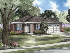 this is an artist's rendering of the front elevation of these ranch house plans