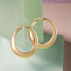 Ross-Simons - Italian 14kt Yellow Gold Hoop Earrings. 1 3/4". A big find from Italy: mega, must-have hoop earrings in a streamlined 14kt gold design. Hanging length of these glossy hoops is 1 3/4". Snap-bar, 14kt yellow gold hoop earrings. Modern 14k Gold Hallmarked Hoop Earrings, Modern Gold Hinged Hoop Earrings, Modern Hallmarked Hoop Earrings For Everyday, Modern Everyday Hoop Earrings, Modern Hinged Hoop Earrings, Modern Hoop Jewelry With Shiny Finish, Modern Hallmarked Round Hoop Earrings, Modern Round Hallmarked Hoop Earrings, Contemporary Hoop Jewelry For Formal Occasions