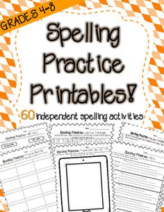 an orange and white checkered background with the words spelling practice printables on it