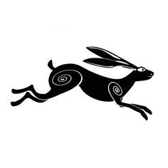 a black and white silhouette of a running rabbit with an antelope on its back