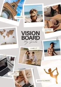 a collage of photos with the words vision board on it and images of people