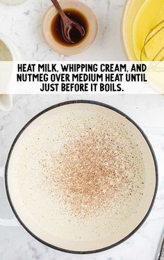 ingredients to make homemade whipped cream and nutmeal over medium heat until just before it boils