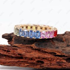 ⚫ Multi Sapphire Baguette Gemstone Eternity Band Ring Solid 14K Yellow Gold Handmade Summer Fine Jewelry Christmas day, Wedding Gift For Her ⚫ This ring is made with Multi Sapphire Baguette Gemstone in 14k yellow gold ⚫ Loose Diamond Cocktail Rings Fine Jewelry. ⚫ Cocktail Ring, Sapphire Ring, Pave Ring, Gemstone Ring, Everyday Jewelry ⚫ Special customize for Mother's Day, Anniversary, Birthday Gift, Valentine, Anniversary, Christmas. ⚫ Item SKU: APRR-2029 ⚫ Item Details: Gross Weight:- 3.89 Gra Baguette Cut Gemstone Eternity Band As Gift, Baguette Cut Half Eternity Band As Gift, Fine Jewelry Eternity Band With Baguette Cut, Elegant Multicolor Eternity Band As Gift, Baguette Cut Gemstone Eternity Band For Wedding, Wedding Eternity Band With Baguette Cut Gemstone, Gift Multi-stone Cubic Zirconia Eternity Band, Gift Cubic Zirconia Multi-stone Eternity Band, Ring Everyday