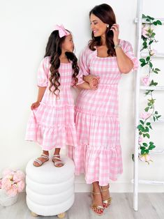 Mia Belle Girls Pink Gingham Smocked Dress | Mommy And Me Dresses Pink Gingham Dress, Girl M, Pink Themes, Pink Gingham, Pink Midi Dress, Gingham Dress, Girl Mom, Spring Style, Me Time