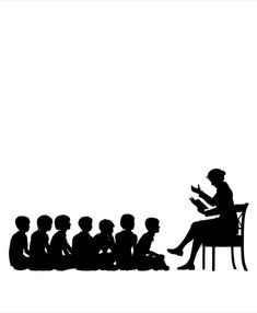 a woman sitting in front of a group of children on a chair with an open book