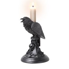 6.5 Poe's Raven Candle Holder - Magick Magick.com Rose And Skull, Gifts For Witches, Gothic Candle Holder, Pagan Gifts, Gothic Candles, Dark Night Of The Soul, Owl Candle, Candle Stick Decor, Witchy Gifts