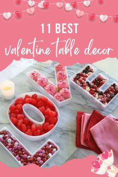 valentine's day table decor with hearts and candy