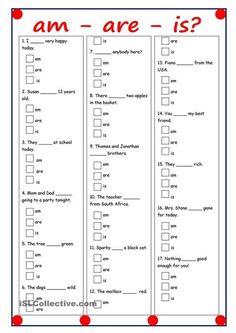 a printable worksheet with the words am are is? and an image of a