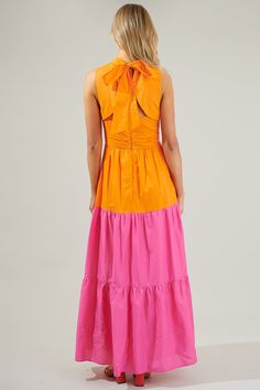 Riley Halter Maxi Dress – Sugarlips Orange Halter Neck Summer Maxi Dress, Pink Tie-back Halter Dress For Summer, Pink Printed Halter Neck Maxi Dress, Vibrant Orange Sleeveless Maxi Dress, Summer Halter Neck Pre-draped Maxi Dress, Long Tiered Skirt, Halter Maxi Dress, Floral Shift Dress, Halter Maxi