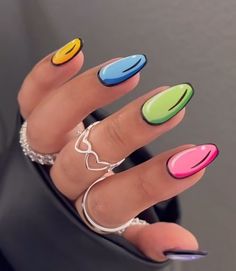 Multicolored Nails, Neon Nail Designs, Retro Nails, Winter Nails Acrylic, Trendy Nail Art, Neon Nails, Short Acrylic Nails, Gel Nail Art