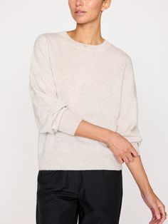 Runs true to size Relaxed fit Crewneck Long sleeves Inset ribbed detail at the shoulders Shirring at the dropped armhole seam Ribbed, neckline, cuffs and hem Lightweight 100% Cashmere Imported Model is 5'9" and is wearing a size Small Our Arie Crewneck Sweater is the epitome of Brochu Walker. Its easy, sweatshirt-like silhouette combined with special BW details like inset ribbing at the shoulders and shirring at the dropped armhole seam makes it anything but basic and the perfect piece to travel Elegant Cream Crew Neck Sweater, Elegant Crew Neck Cashmere Sweater, Elegant Mohair Crew Neck Sweater, Soft Mohair Crew Neck Sweater, Mohair Soft Knit Crew Neck Sweater, Scene Dress, Brochu Walker, Dress Guide, Iconic Dresses