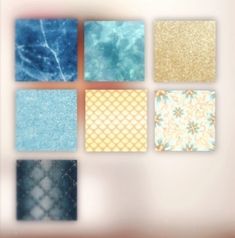 six square tiles with different patterns on them