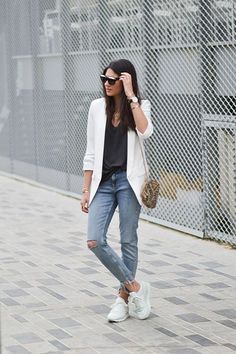 Outfit Con Blazer, Outfit Blazer, Outfit Mujer, Blazer Jeans, Boyfriend Jean