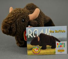 a stuffed animal with a book about the animals in it's story, rom the buffalo