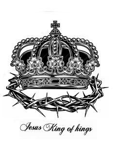 a crown with the word jesus king of kings written in black ink on a white background