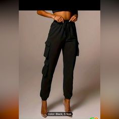 New Never Used Black Stretch Cargo Trousers, Casual Black Fitted Joggers, Casual Fitted Black Joggers, Black Non-stretch Cargo Pants, Black Non-stretch Wide Leg Cargo Pants, Non-stretch Black Cargo Pants, Black Cargo Bottoms For Fall, Black Stretch Joggers For Fall, Fall Black Cargo Bottoms