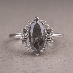 Salt and Pepper Diamond Marquise Diamond Engagement Ring, Handmade Engagement Rings, Unique Diamond Rings, Art Deco Engagement, Deco Engagement Ring, Unique Diamonds, Art Deco Engagement Ring