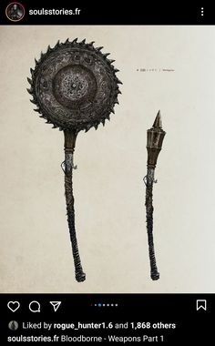 two metal objects with spikes sticking out of the top and one on the bottom, against a white background