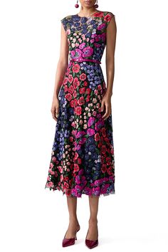 Carolina Herrera embroidered floral crewneck midi dress in multi. 100% PA Dry Clean Only Made in India Ships by Feb. 14 Carolina Herrera Dresses, Casual Evening, Dry Clean Only, Swim Skirt, Boho Luxe, Dress Pant, Fall Shopping, Carolina Herrera, Trend Setter