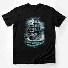 Pirate Ship Graphic T-Shirt, Nautical Ocean Adventure Tee, Stormy Seas Skull Sailboat Unisex Apparel Male T-Shirt Custom graphic T-Shirt.Customize your color Pirate Illustration, Ocean Adventure, Stormy Seas, Pirate Shirts, Adventure Outfit, Dance Shirts, Adventure Shirt, Frog T Shirts, Artist Outfit