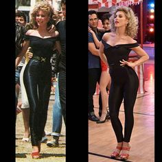 two pictures of women in black outfits on the set of tv show dancing with other people