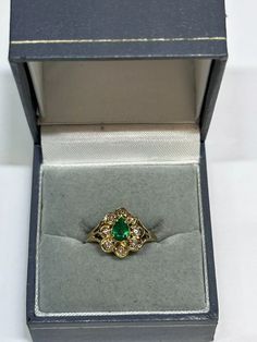 EXQUISITE ANTIQUE LADIES EMERALD DIAMOND YELLOW GOLD RING - $10K APR w/ CoA!!!!! | eBay Cluster Yellow Gold Hallmarked Rings, Yellow Gold Cluster Rings Hallmarked, Yellow Gold Cluster Ring With Hallmark, Luxury Cluster Emerald Ring In Yellow Gold, Luxury Yellow Gold Cluster Emerald Ring, Antique Emerald Ring In Stamped 14k Yellow Gold, Collectible Yellow Gold Jewelry With Rose Cut Diamonds, Luxury Gold Emerald Ring With Halo Setting, Cluster Emerald Ring In Yellow Gold With 17 Jewels