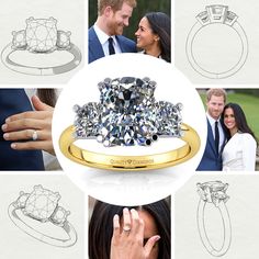 the royal couple's engagement ring and their wedding band are shown in this composite image