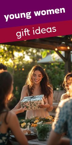 young women are sitting at a table with gifts in front of them and the text, young women gift ideas