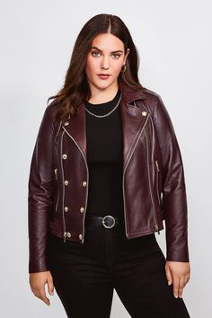 Designed in buttery soft leather, this jacket is something special. The classic biker styling works harmoniously against its statement double-breasted front. Featuring our signature KM logo and embossed detail, the gold buttons offer an elevated feel to your go-to layer.Expertly designed for those size 18 and above, our curve collection is perfectly proportioned to ensure you look stylish at every shape.Style: Biker JacketDesign: PlainFabric: LeatherLength: RegularNeckline: CollaredSleeve Length Km Logo, Leather Jacket Plus Size, Leather Plus Size, Luxury Plus Size, Plus Size Leather Jacket, Plus Size Leather, Denim Jumpsuits, Leather Skirts, Plus Size Coats