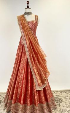 Long Blouse And Lehenga, Rust Color Lehenga, Cotton Saree Blouse Designs, Cotton Saree Blouse, Half Saree Lehenga, Saree Lehenga, Desi Fashion Casual, Half Saree Designs, Red Lehenga