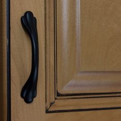 a black handle on a wooden door