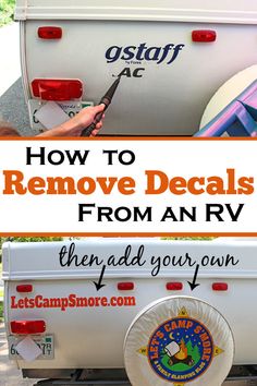 a white truck with the words how to remove decals from an rv