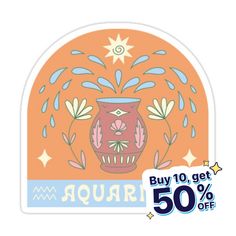 an orange sticker with the words, buy 10 get 50 % off on it