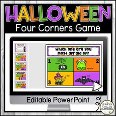 halloween four corners game for kids to play on the computer or in front of a monitor