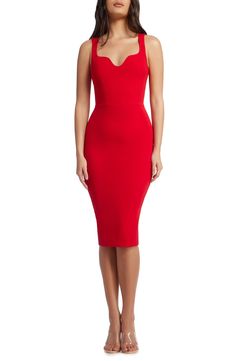 Turn heads in this sleek, shapely dress styled with an eye-catching notched neckline and an airy vented back. 43" length (size Medium) Back zip closure Sweetheart neck Sleeveless Lined 96% polyester, 4% spandex Dry clean or hand wash, flat dry Imported Women's Clothing Notched Neckline, Suede Dress, Dress The Population, Sleeveless Sheath Dress, True Red, Sweetheart Neck, Nordstrom Dresses, Sheath Dress, Red Dress