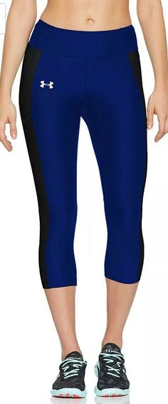 New With Tags Women's Under Armour Heatgear Speed Stride Capri Tight Style: 1321447 574 Color: Blue/Black Retail: $45.00 Size: Small Specifics: Compression: Ultra-tight, second-skin fit for a locked-in feel. Super-light HeatGear® fabric updated to deliver superior coverage & support Material wicks sweat & dries really fast 4-way stretch construction moves better in every direction Anti-odor technology prevents the growth of odor-causing microbes Ergonomic flatlock seams deliver a comfortable, ch Casual Blue Capris For Sports, Fitted Blue Capri-length Leggings, Blue Stretch Capri Leggings, Blue Stretch Capri Length Leggings, Blue Stretch Capri-length Leggings, Blue Sporty Stretch Capris, Sporty Stretch Blue Capris, Blue Knee-length Summer Capris, Sporty Blue Yoga Capris