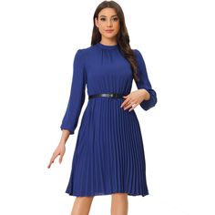 With a pleated front and swing hem details, this midi dress is designed for your elegant wearing style. Suitable for work, office, business, career, leisure, casual, shopping, daily wear, etc. Pair it with high heels and pretty bags for a stylish look. This casual beach dress has a high-waist design and an exquisite belt that allows you to adjust the tightness freely. Semi-formal Spring Pleated Dress, Long Sleeve Pleated Dress For Work In Fall, A-line Pleated Dress With Pleated Sleeves For Work, Classic Midi Dress With Pleated Waist For Work, Workwear A-line Pleated Dress With Pleated Sleeves, Office Lady Pleated Dresses For Workwear, Long Sleeve Pleated Dress For Fall Office Wear, Semi-formal Midi Length Pleated Dress, Chic Pleated Business Dress