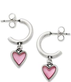 From James Avery, these ear posts feature:Delicate sterling silver hearts are set with layered pink sapphire and mother-of-pearl gemstones, adding a pop of pink to any style or occasion. These James Avery earrings pair beautifully with the Sweetheart Gemstone Necklace or Ring. Sterling silverApprox. 6.4 x 6.4 x 2.75 mm Lab-created Pink Sapphire and Mother of Pearl DoubletThese stones have been layered to achieve a unique color Pink Nickel-free Huggie Jewelry, Pink Heart Charm Huggie Jewelry, Pink Sterling Silver Hypoallergenic Hoop Earrings, Pink Huggie Pierced Jewelry, Pink Huggie Jewelry With Heart Charm, Pink Hypoallergenic Sterling Silver Hoop Earrings, Pink Huggie Heart Earrings, Pink Sterling Silver Small Hoop Earrings, Pink Small Hoop Jewelry For Anniversary