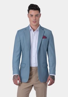 Astor Ice Blue Twill Jacket - SARTORO Blue Shawl, Statement Jacket, Cream Jacket, Dinner Jacket, Twill Jacket, Wool Fabric, Look Cool, Ice Blue, Next Level