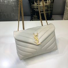 YSSL Loulou Small Chain Bag In Matelassé "Y" White For Women 9.8in/23cm YSL 494699DV7279207 Ysl Loulou Bag, Yves Saint Laurent Bags, Monogram Bag, Saint Laurent Bag, Chain Bag, Metal Hardware, Chain Bags, White Bag, Metal Chain