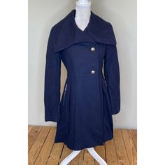 Nwt - New With Tags. Msrp $275.00 Guess Women’s Navy Button Front Fitted Wool Trench Coat Size Small Super Cute, Great Quality Coat! Designer Workwear Peacoat With Button Closure, Designer Navy Outerwear With Button Closure, Designer Fitted Pea Coat For Workwear, Navy Designer Outerwear With Button Closure, Elegant Navy Outerwear With Button Cuffs, Navy Outerwear With Button Cuffs For Office, Chic Navy Outerwear With Buttons, Fitted Outerwear With Covered Buttons For Workwear, Designer Navy Single-breasted Outerwear